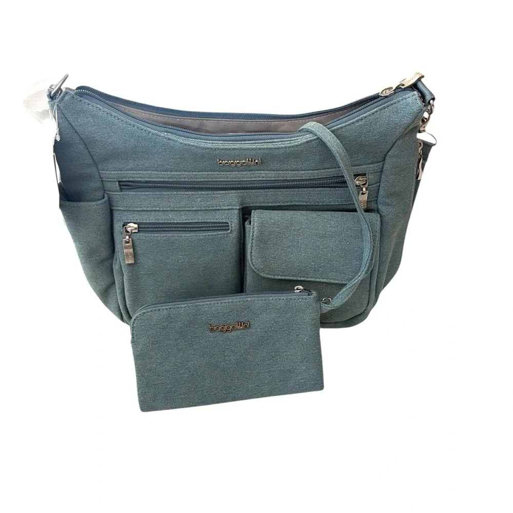 Baggallini Modern Everywhere hobo denim crossbody bag w/removable RFID wristlet - Picture 8 of 9